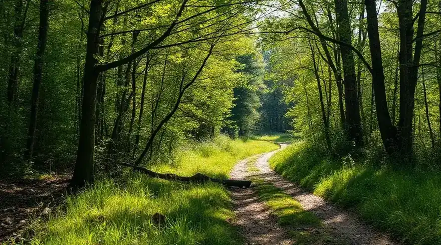 緑の林を抜けていく小道（イメージ写真）